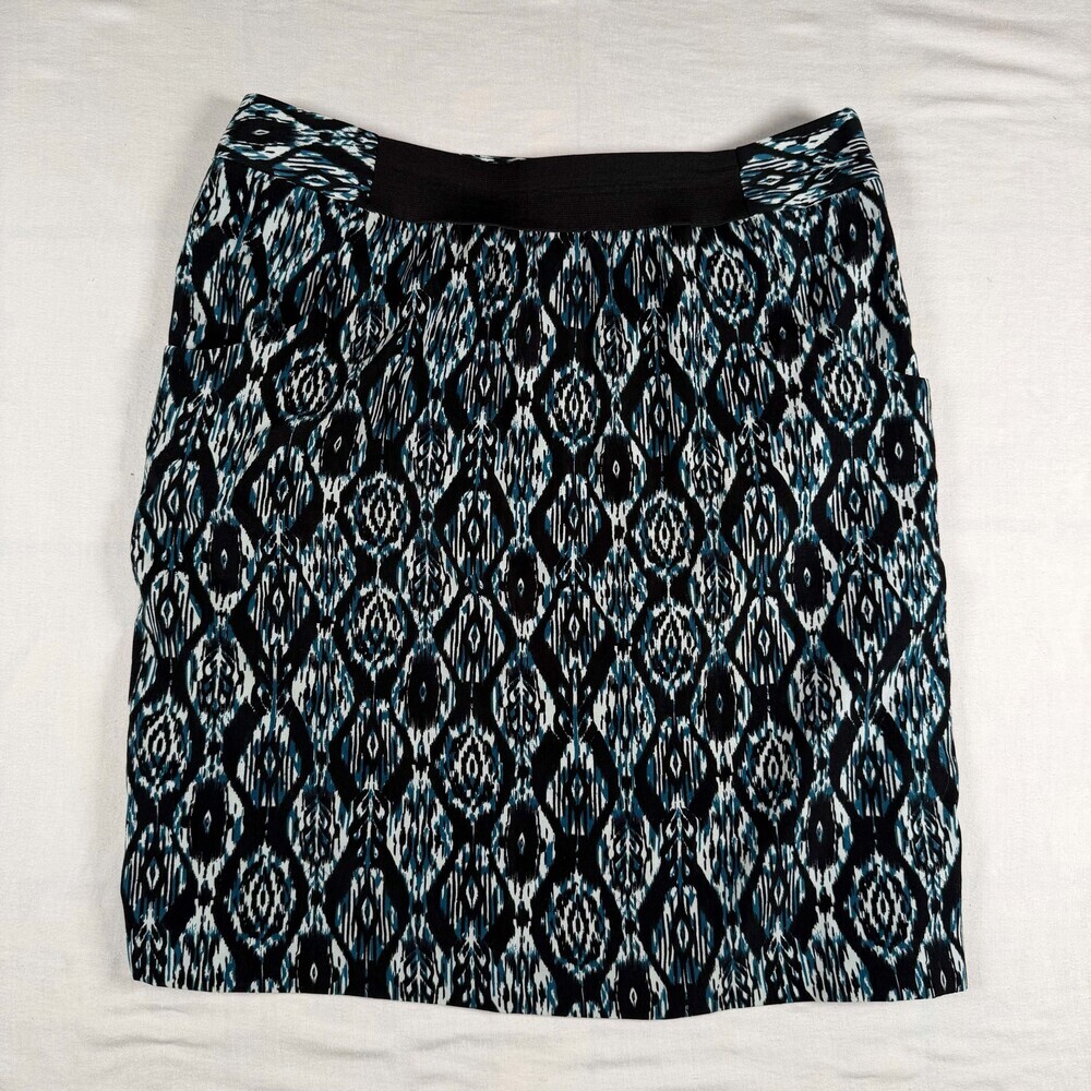 Axcess Womens Skirt Size Medium M Teal Black White Ikat Geometric A Line Side Zi